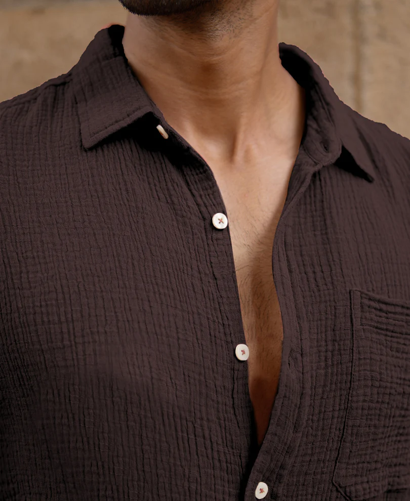 Cocoa Brown Crinkled Shirt - Image 3