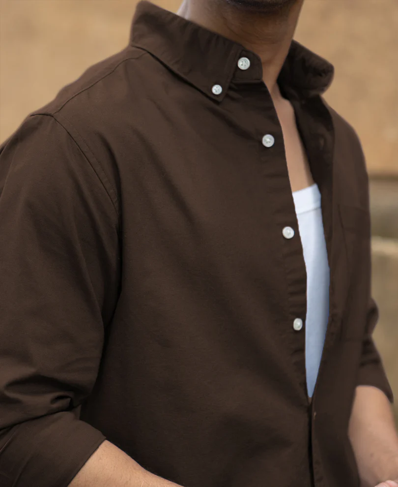 Coffee Brown Oxford Shirt - Image 4