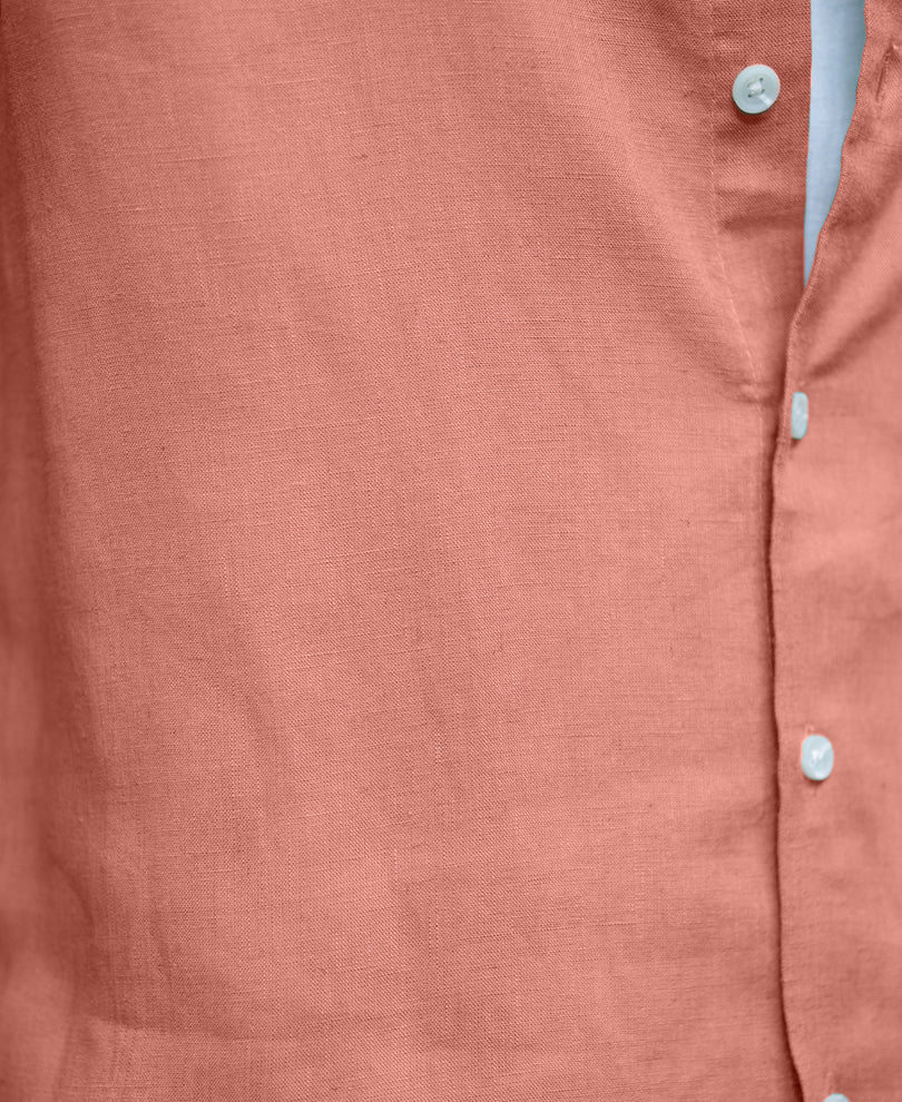 Coral Orange Linen Blend Shirt - Image 4