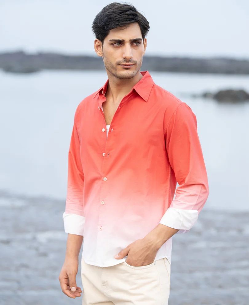 Coral Red Ombre Print Shirt - Image 3