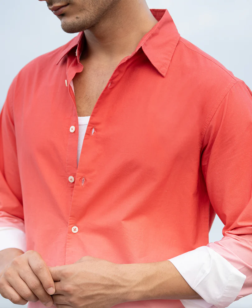 Coral Red Ombre Print Shirt - Image 4