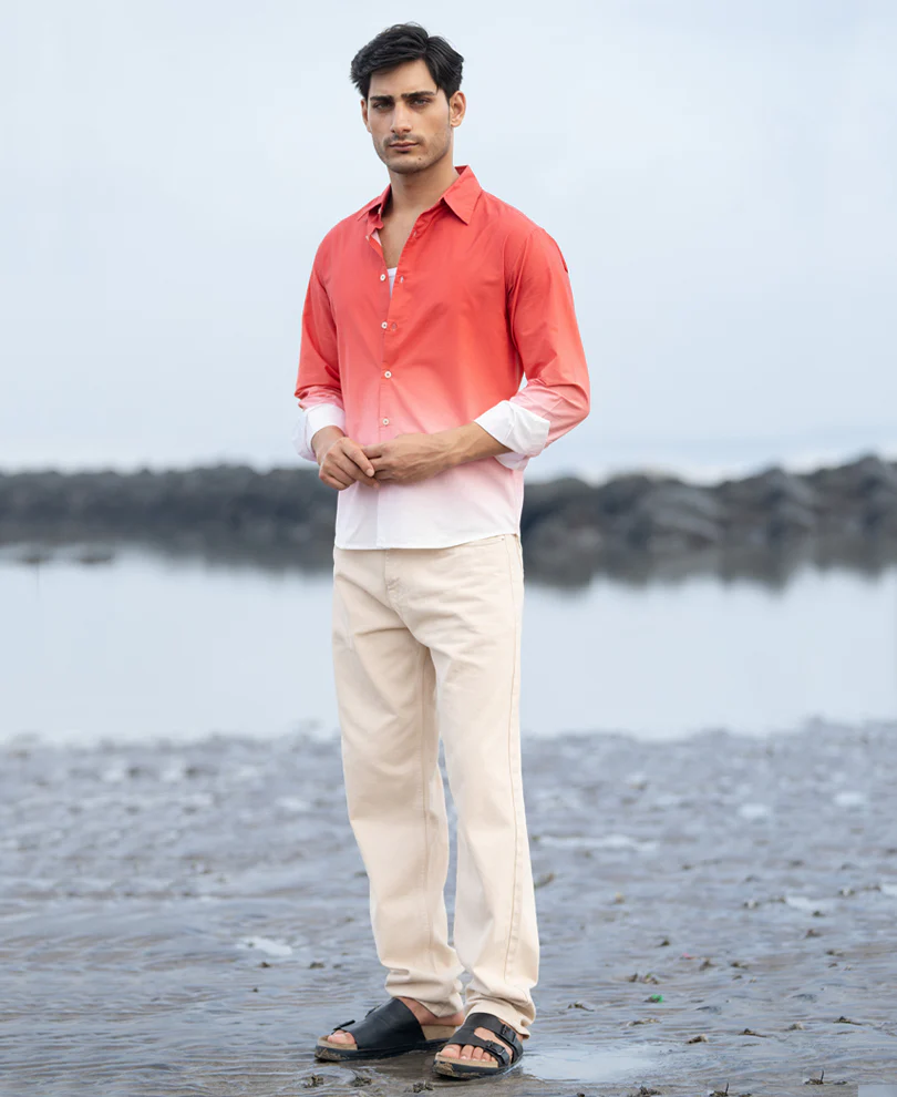 Coral Red Ombre Print Shirt - Image 6