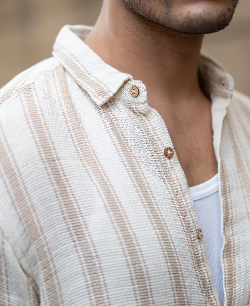 Cream & Beige Structured Stripe Shirt - Image 3