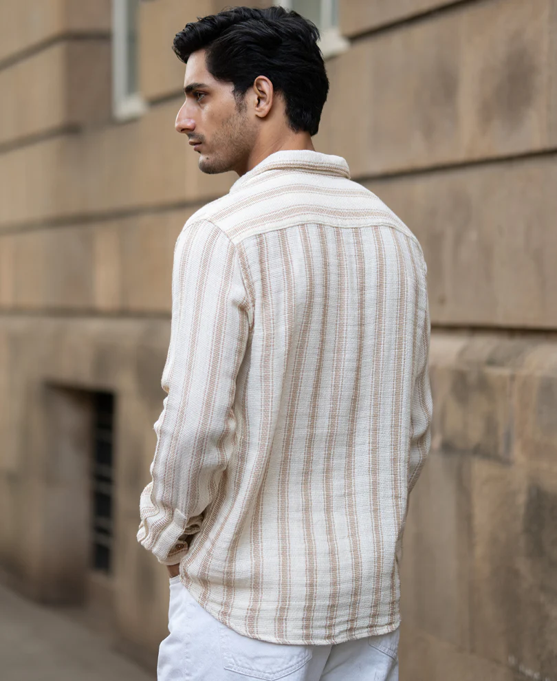 Cream & Beige Structured Stripe Shirt - Image 5