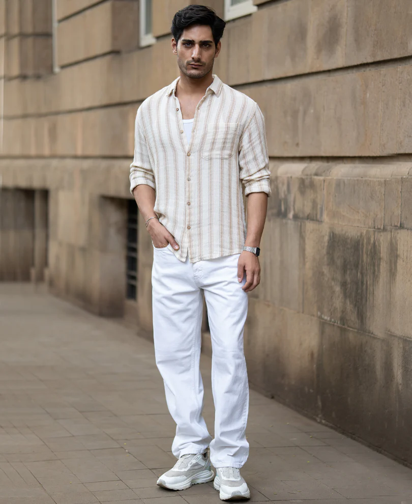 Cream & Beige Structured Stripe Shirt - Image 6