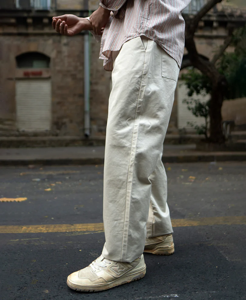 Cream Regular Fit Cotton Pants - Image 2