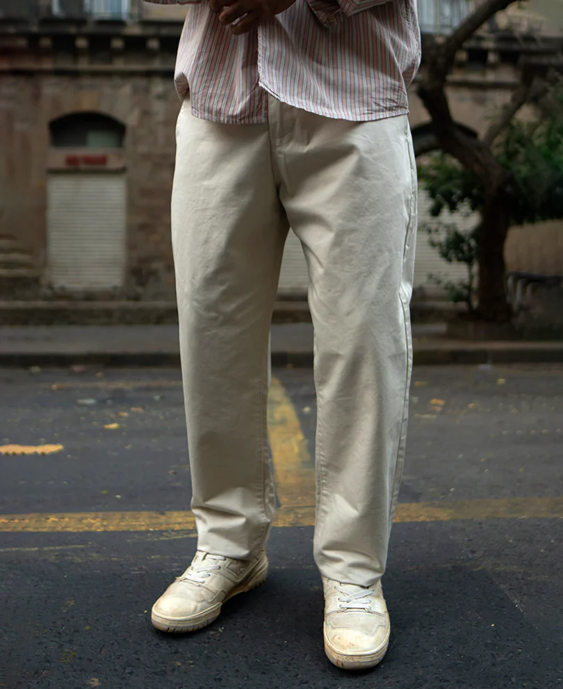 Cream Regular Fit Cotton Pants - Image 4
