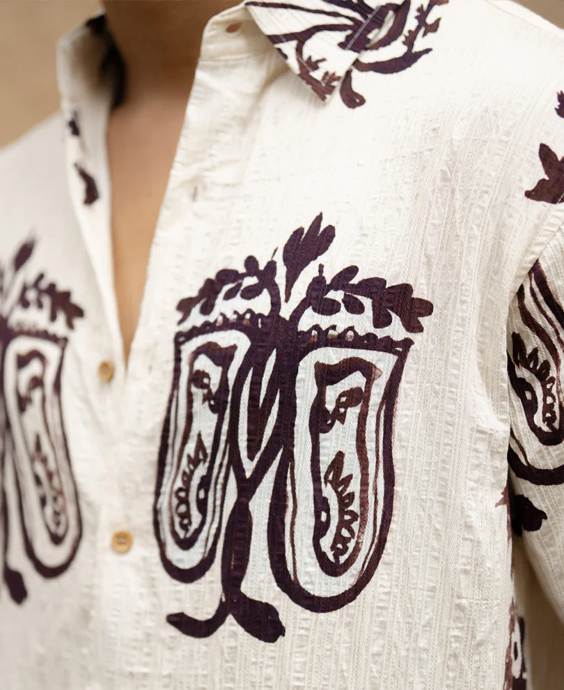 Cream Structured Boho Print Shirt - Image 4