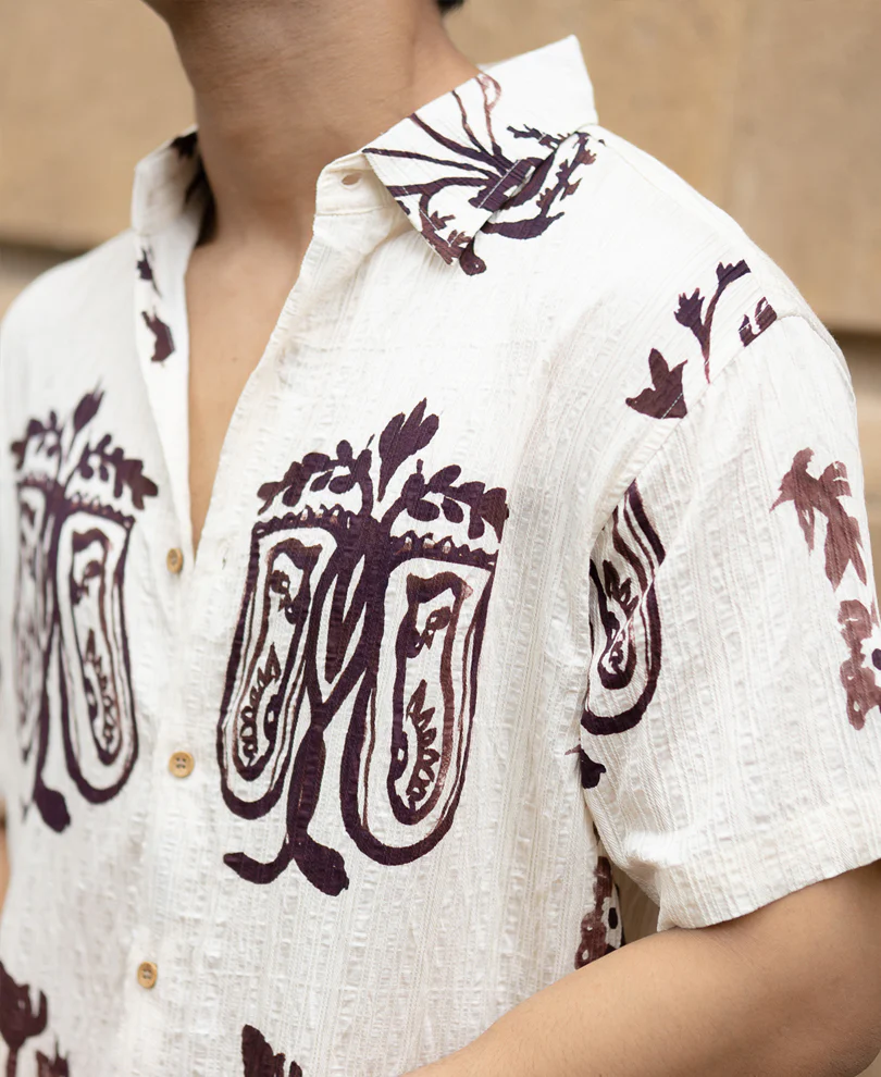 Cream Structured Boho Print Shirt - Image 5