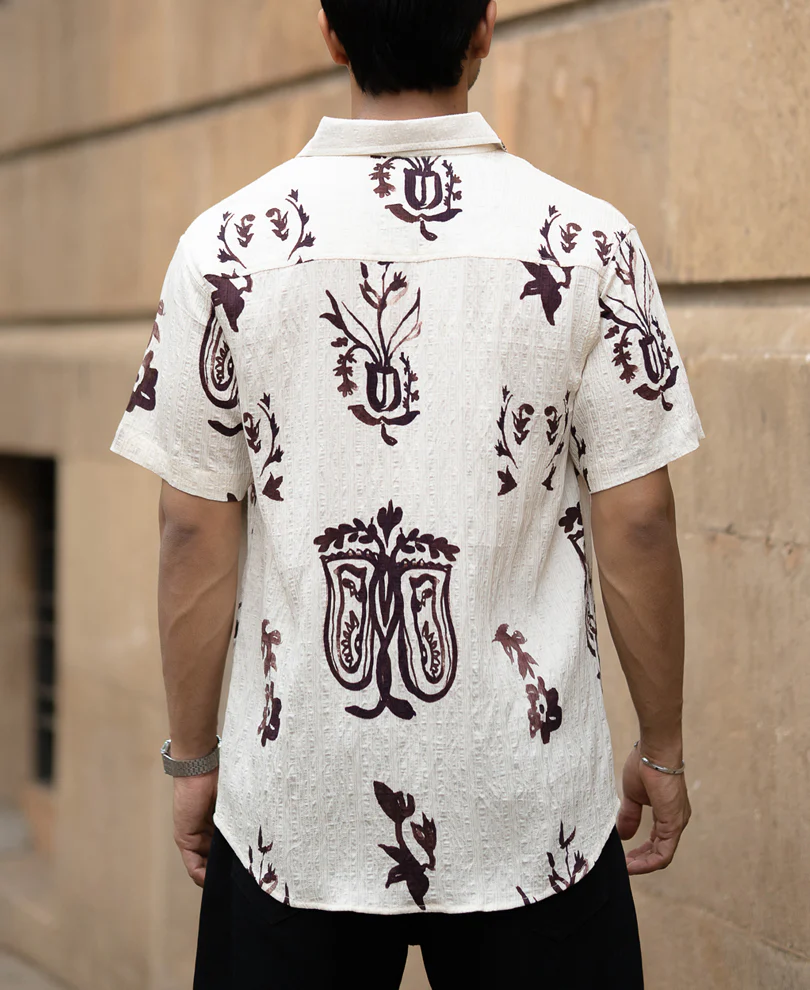 Cream Structured Boho Print Shirt - Image 6