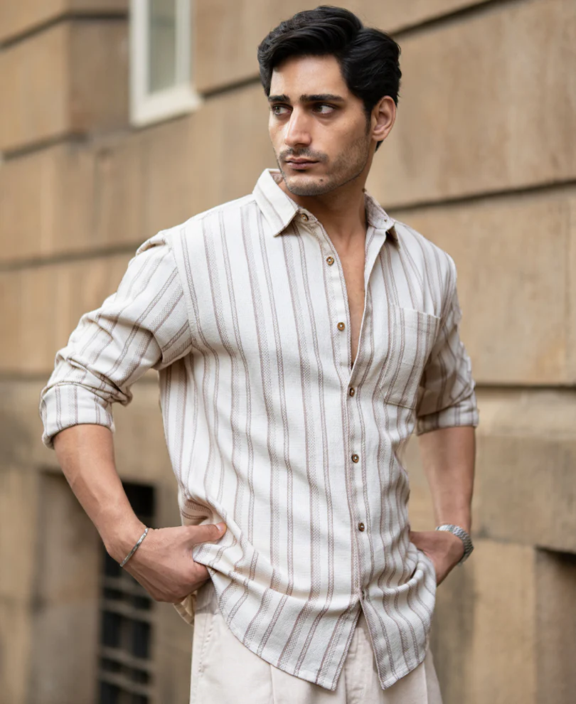 Cream Structured Stripe Shirt - Image 2