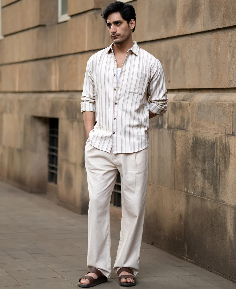 Cream Structured Stripe Shirt - Image 6