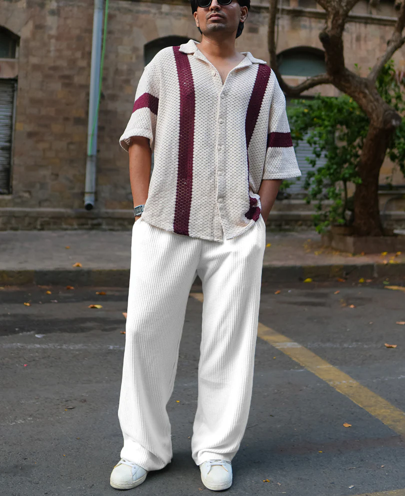 Cream Waffle Baggy Fit Track Pant - Image 6
