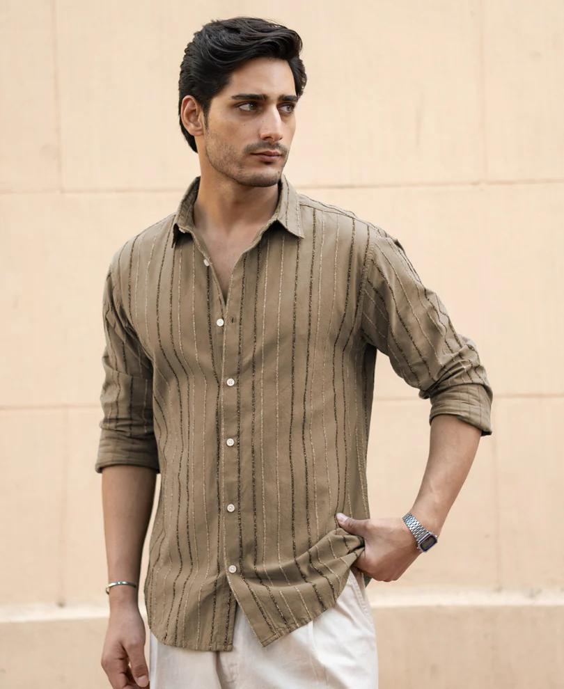 Dark Beige Boucle Stripe Shirt