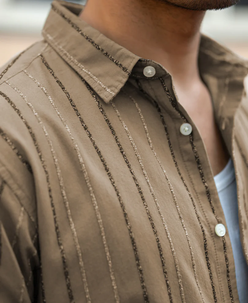 Dark Beige Boucle Stripe Shirt - Image 3
