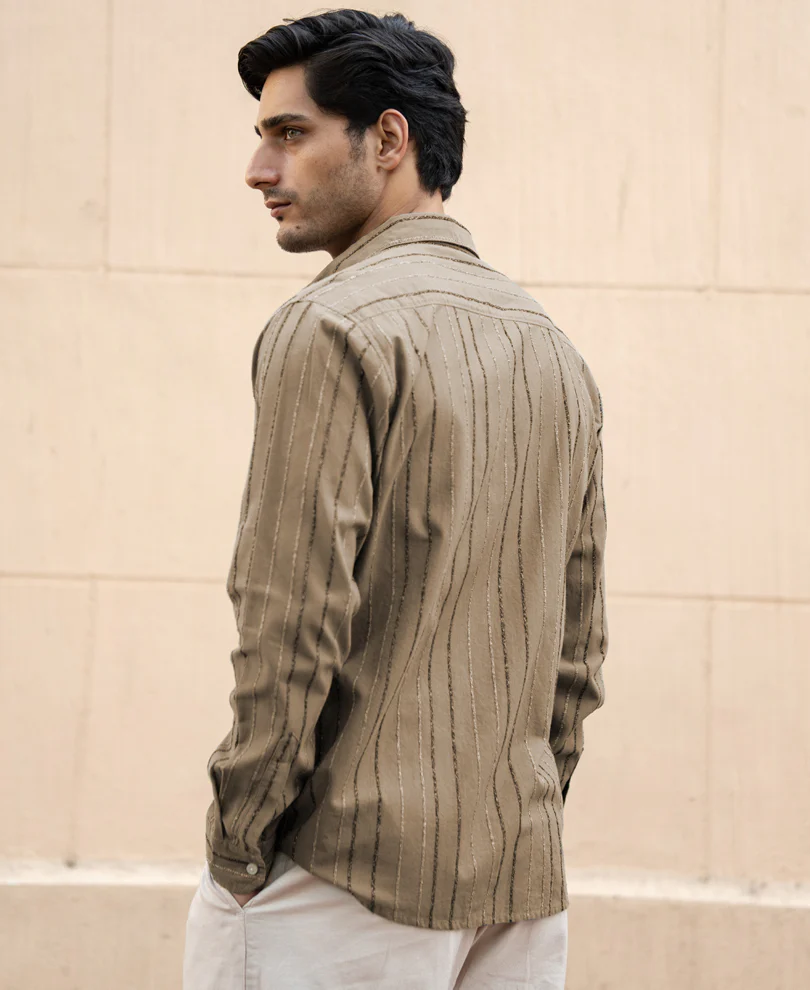 Dark Beige Boucle Stripe Shirt - Image 5