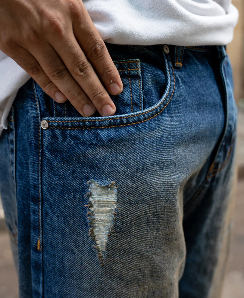 Dark Blue Baggy Distressed Jeans - Image 5