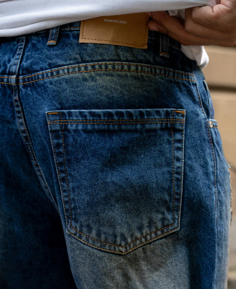Dark Blue Baggy Distressed Jeans - Image 6