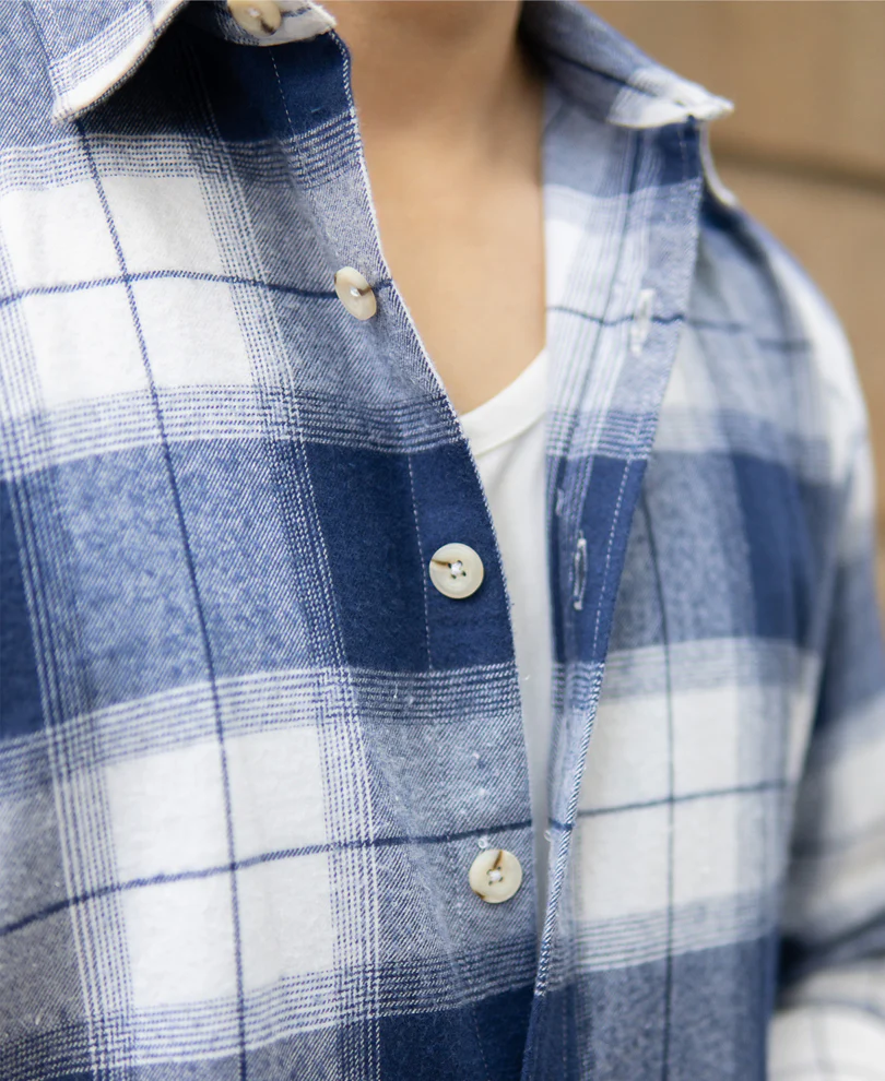 Dark Blue Brushed Checks Shirt - Image 4