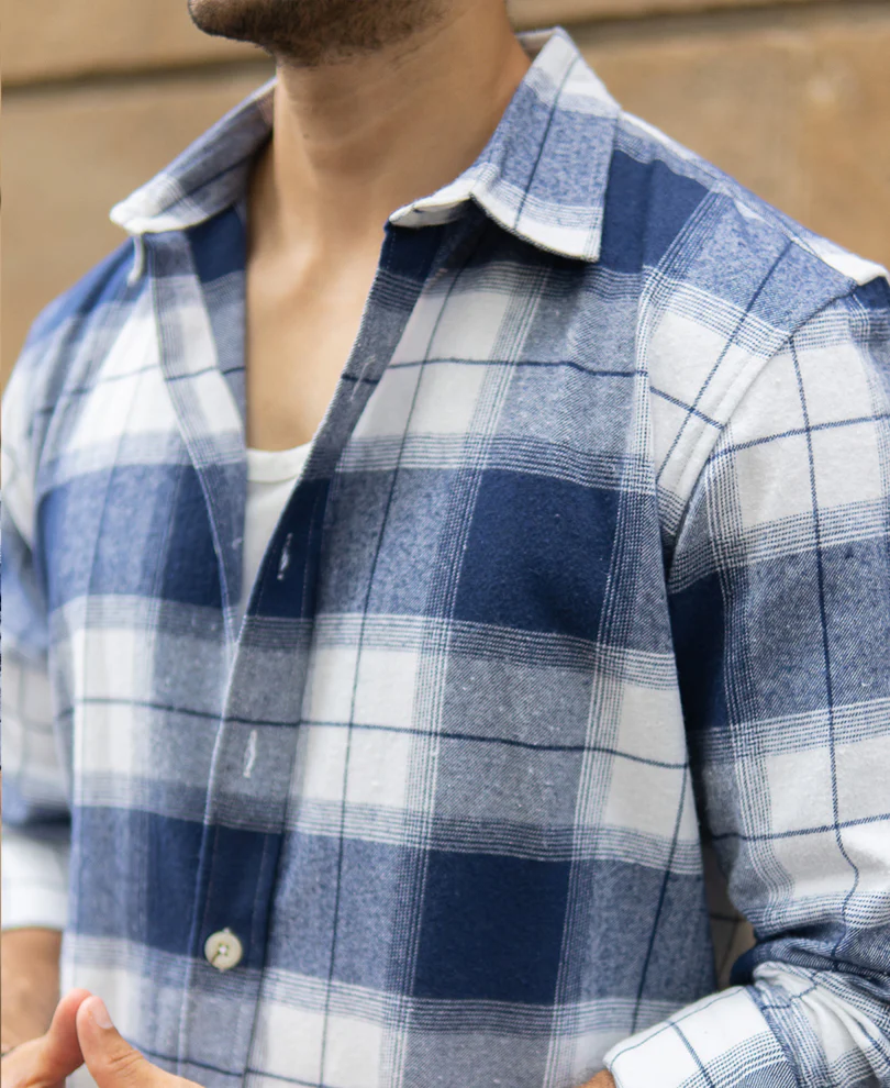 Dark Blue Brushed Checks Shirt - Image 5