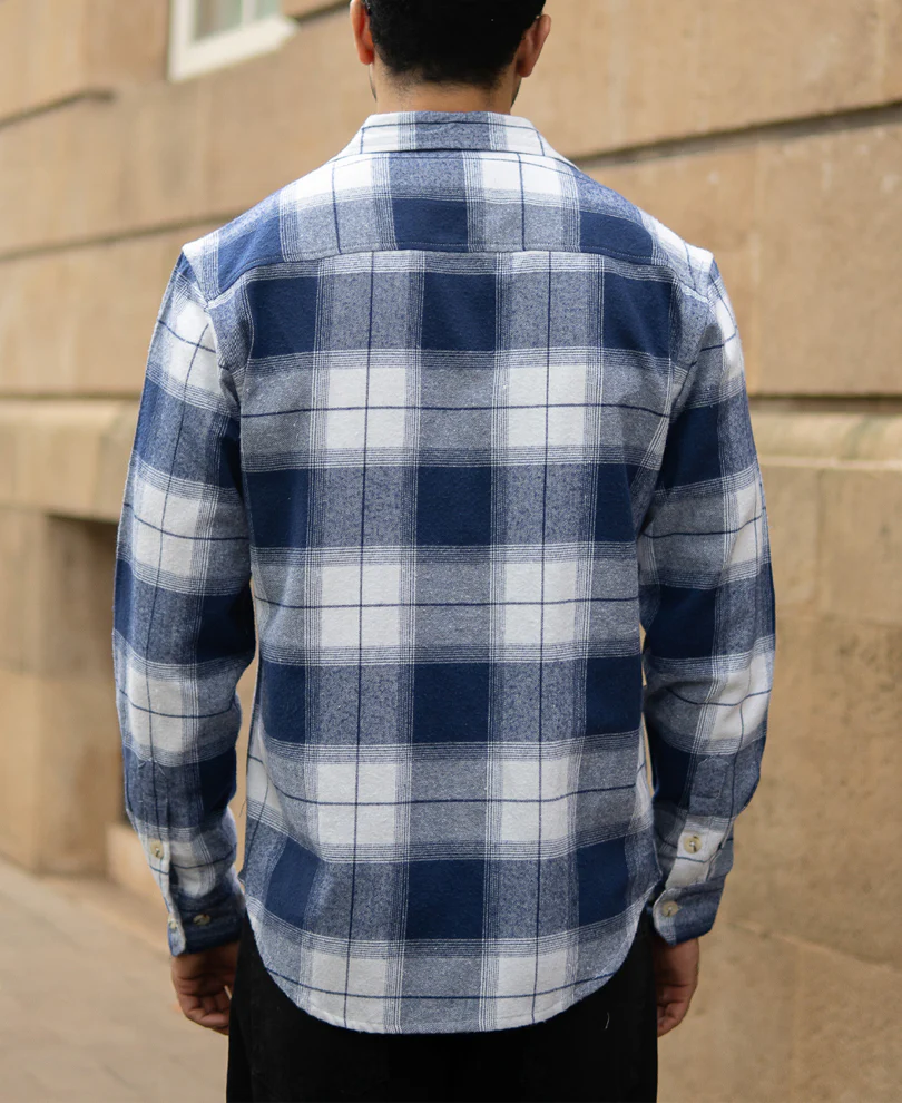 Dark Blue Brushed Checks Shirt - Image 6