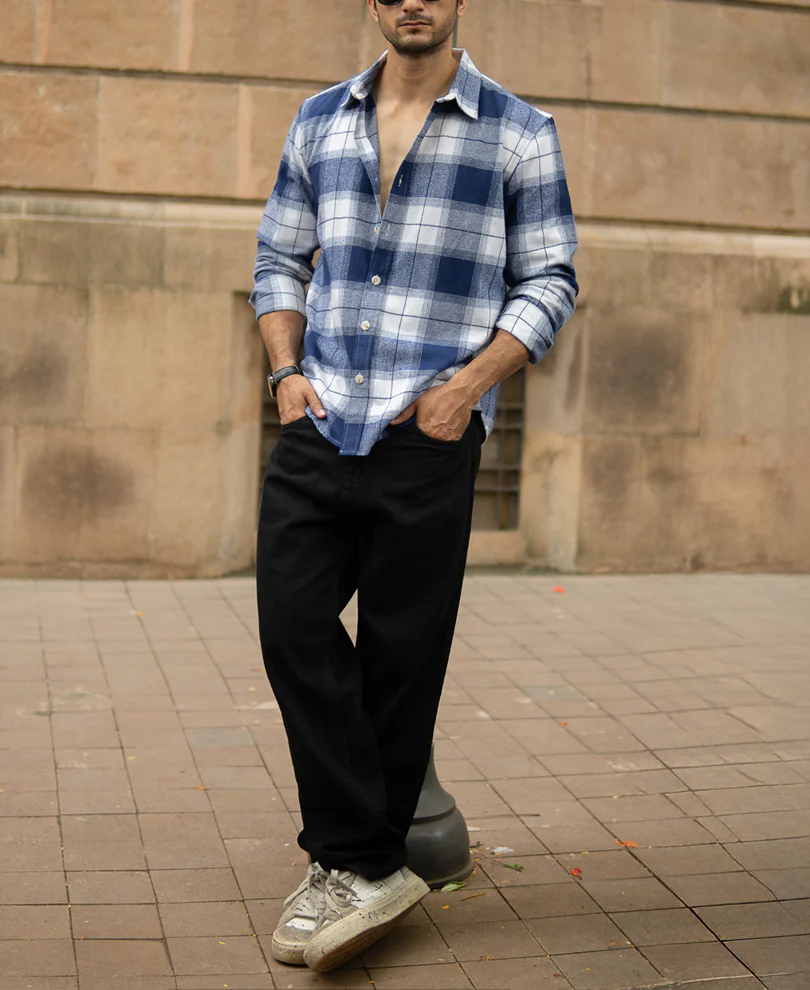 Dark Blue Brushed Checks Shirt - Image 7