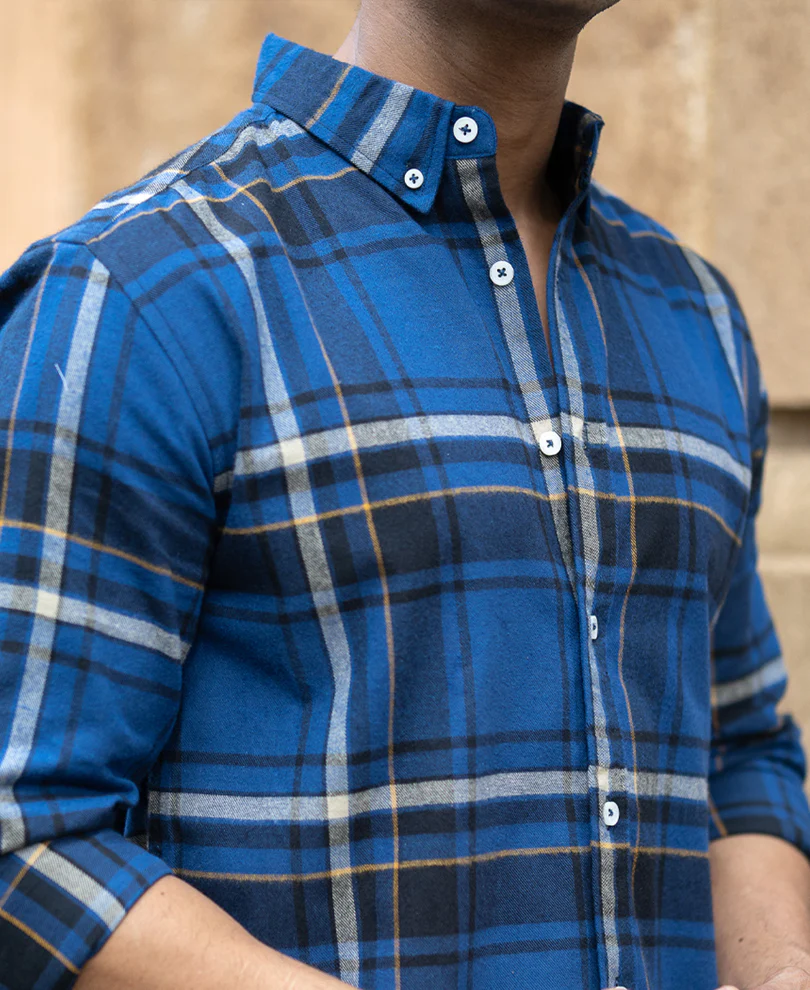 Dark Blue Flannel Checks Shirt - Image 3