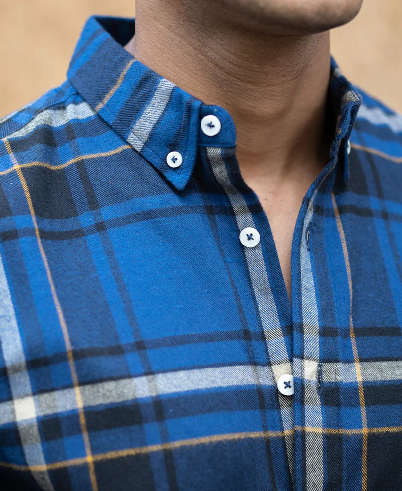 Dark Blue Flannel Checks Shirt - Image 4