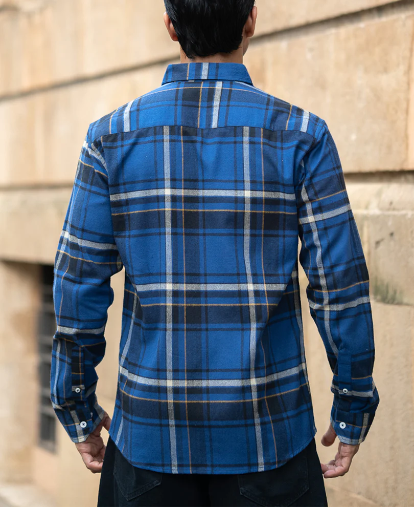 Dark Blue Flannel Checks Shirt - Image 5