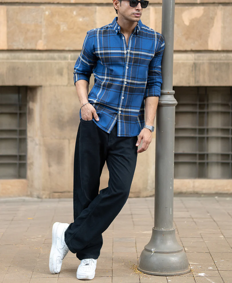 Dark Blue Flannel Checks Shirt - Image 6