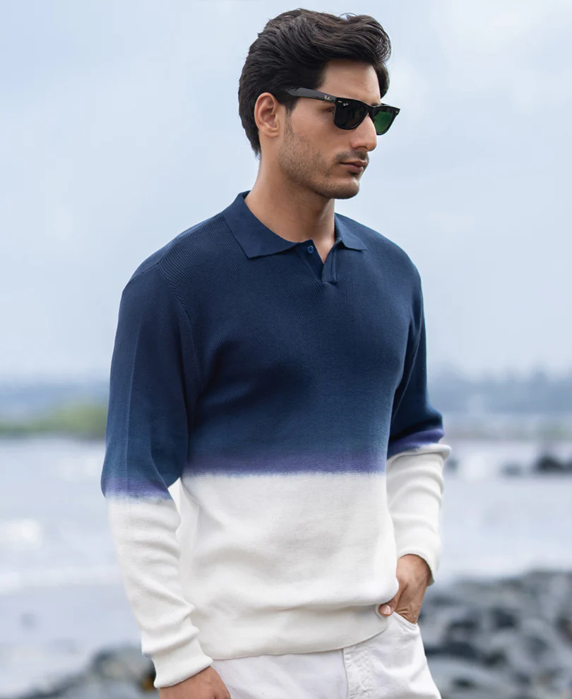 Dark Blue Knitted Ombre T-Shirt - Image 3