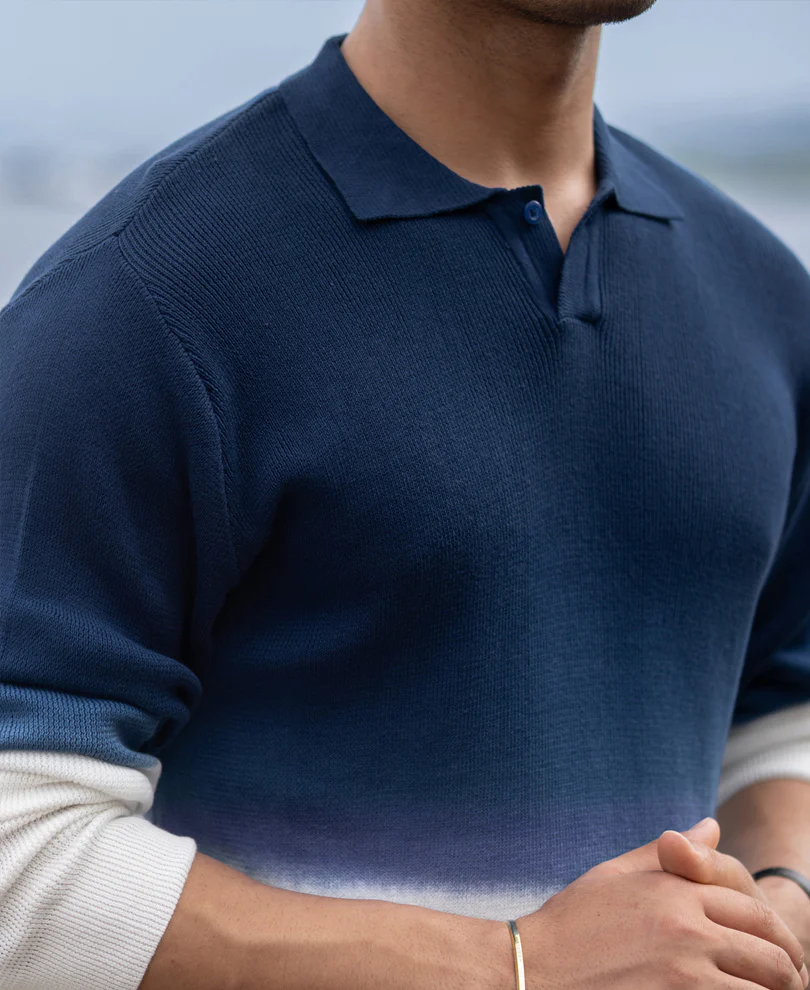 Dark Blue Knitted Ombre T-Shirt - Image 4