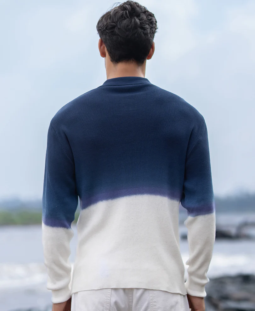 Dark Blue Knitted Ombre T-Shirt - Image 6