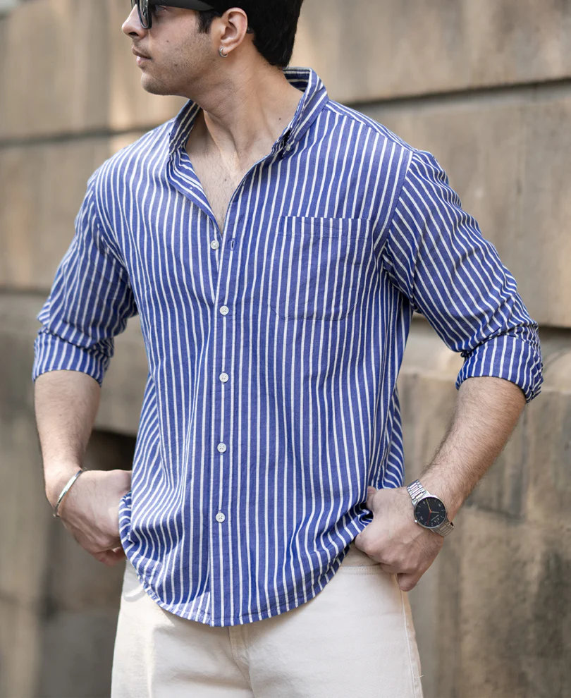 Dark Blue Lightweight Stripe Shirt - Image 2