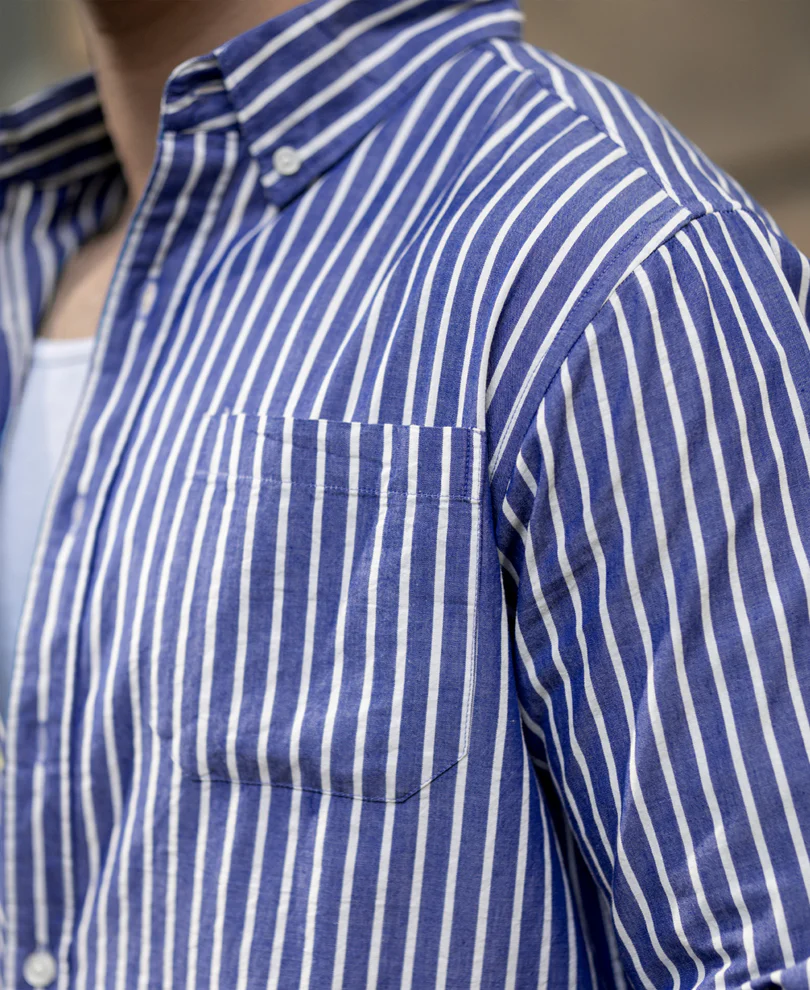 Dark Blue Lightweight Stripe Shirt - Image 5