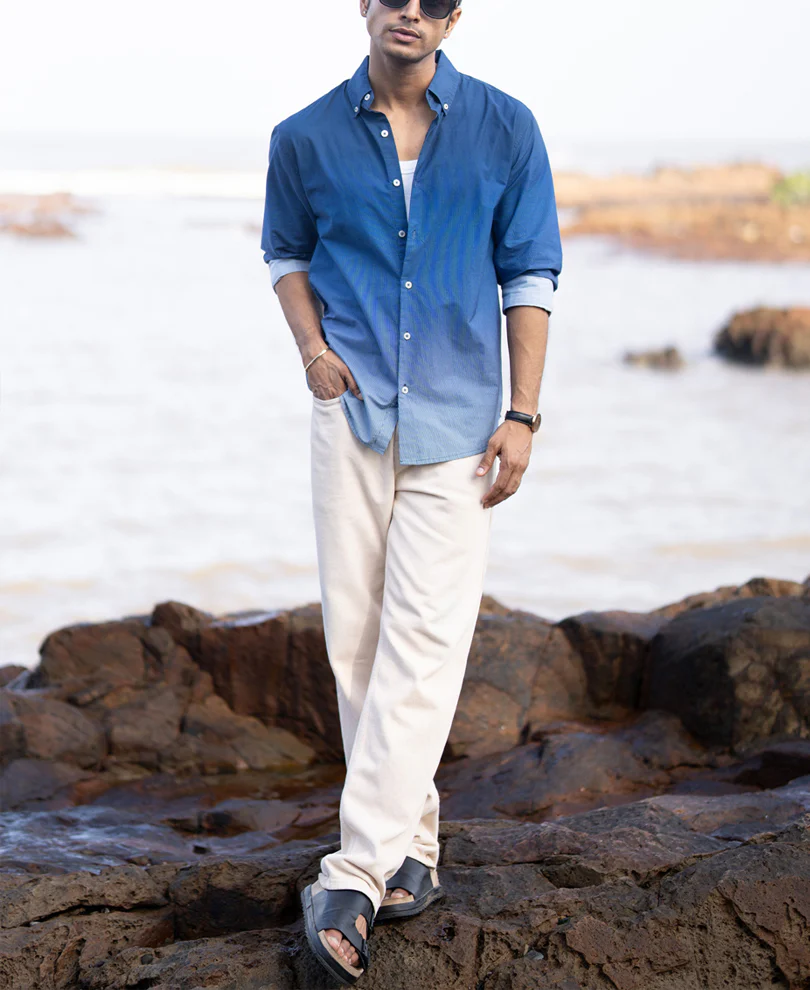 Dark Blue Ombre Stripe Shirt - Image 7