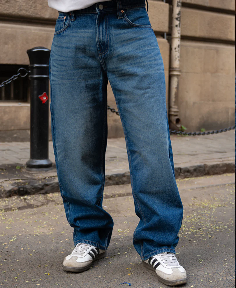 Dark Blue Washed Baggy Fit Jeans - Image 2