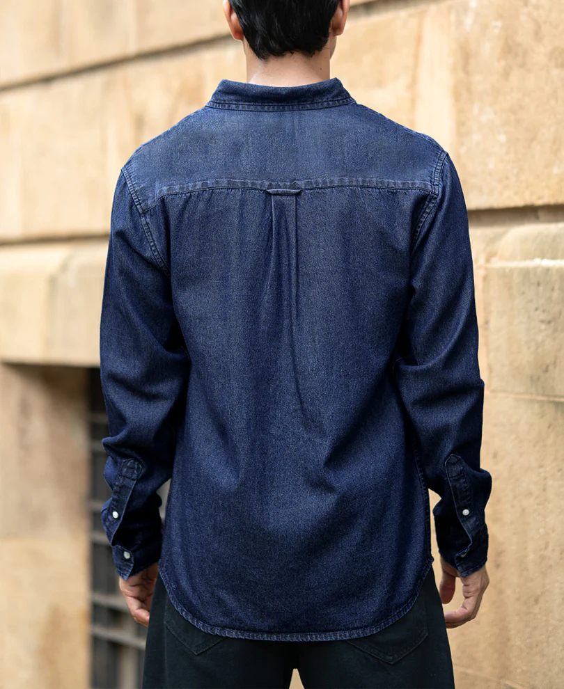 Dark Blue Washed Denim Shirt - Image 6