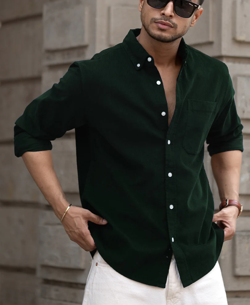 Dark Green Corduroy Buttondown Shirt - Image 2