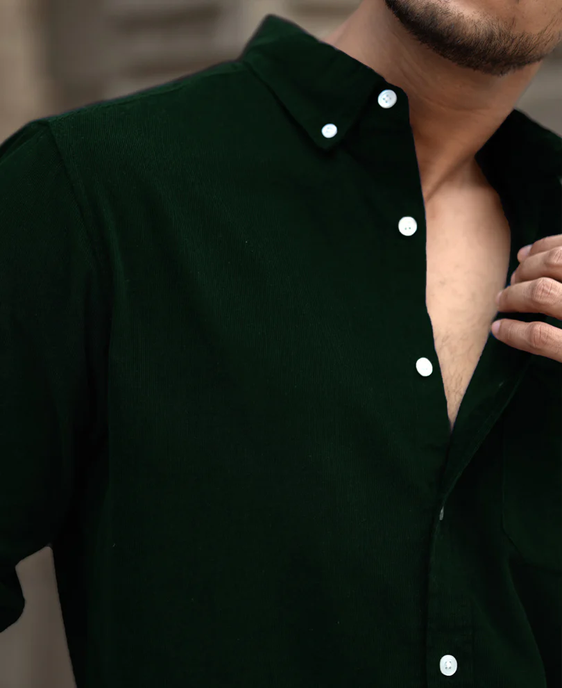 Dark Green Corduroy Buttondown Shirt - Image 3