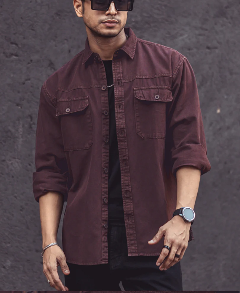 Dark Brown Denim Shacket Full Sleeves Shirt - Image 5