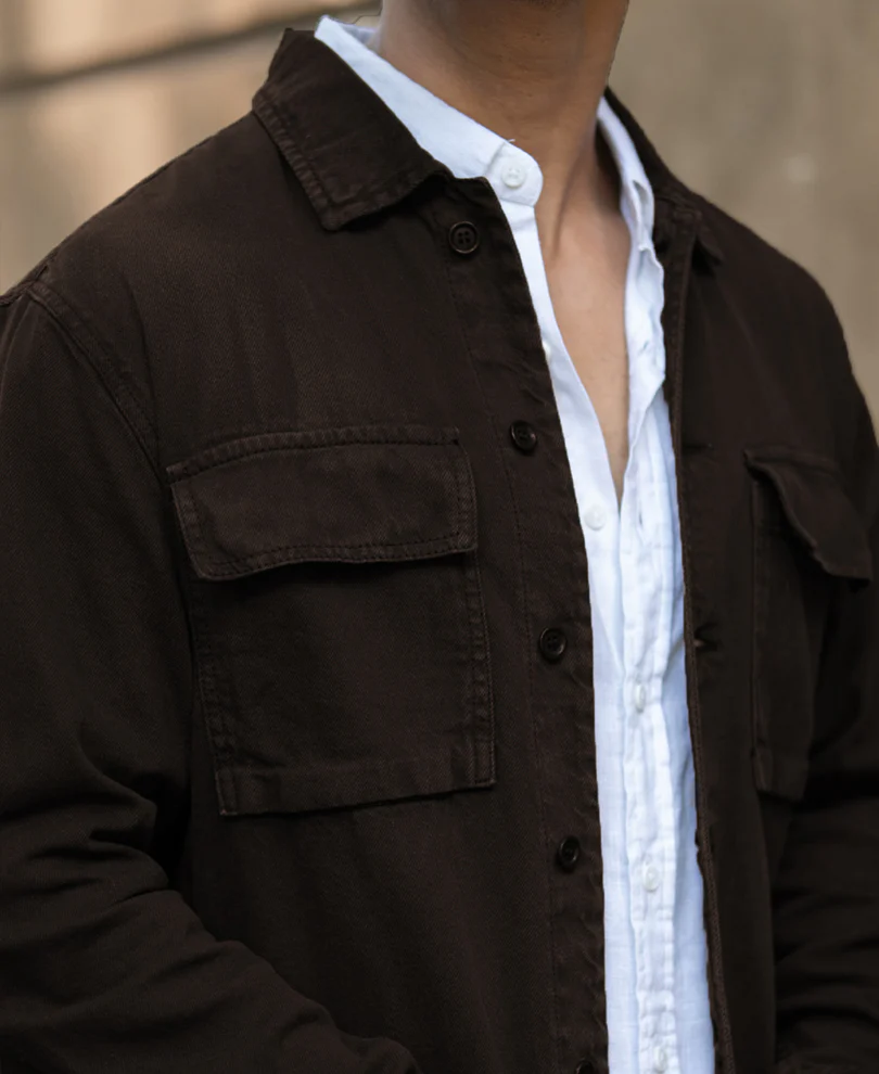 Dark Brown Double Pockets Denim Overshirt - Image 3