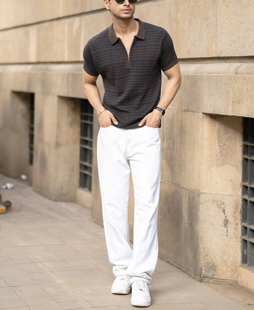 Dark Brown Knitted Houndstooth T-Shirt - Image 6