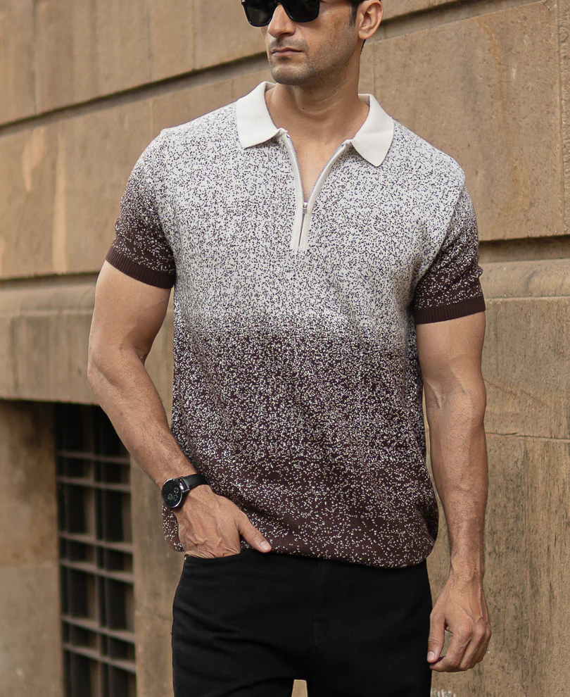Dark Brown Ombre Jacquard T-Shirt - Image 3