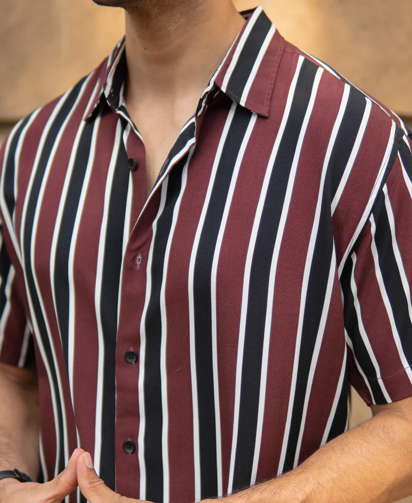 Dark Brown Printed Stripe Shirt - Image 5