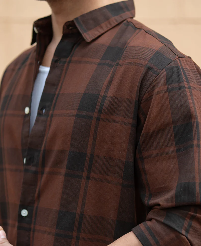Dark Brown Structured Checked Shirt - Image 4