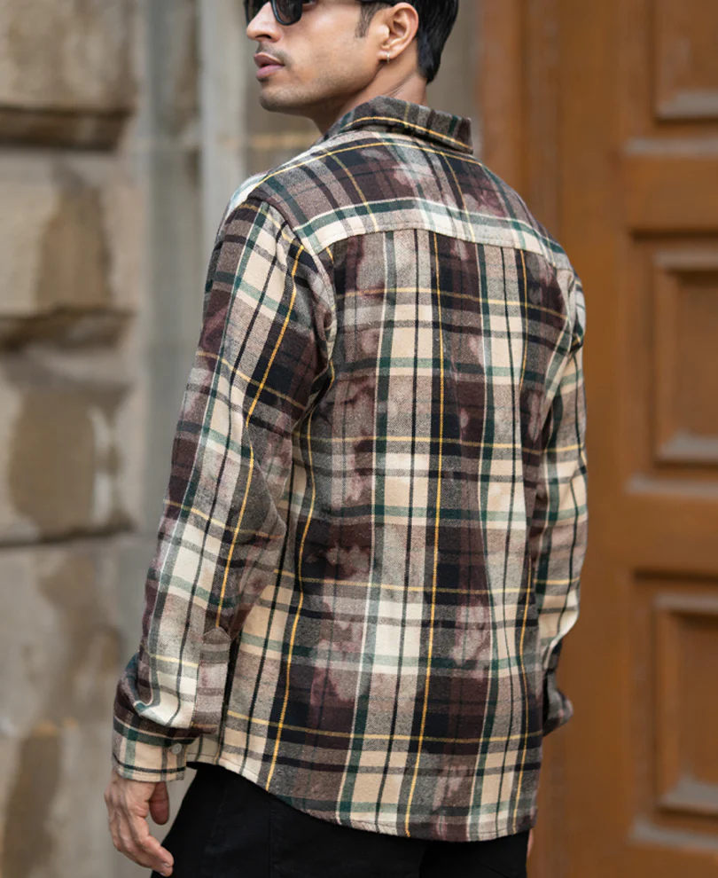 Dark Brown Washed Checks Shirt - Image 5