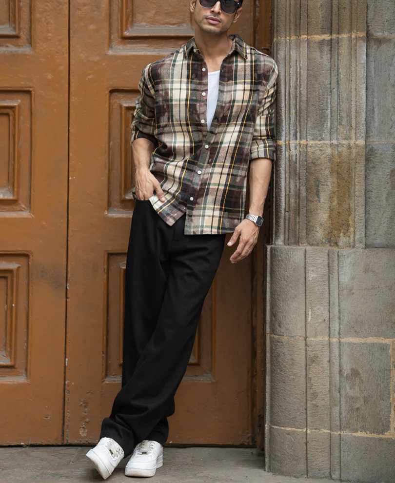 Dark Brown Washed Checks Shirt - Image 6