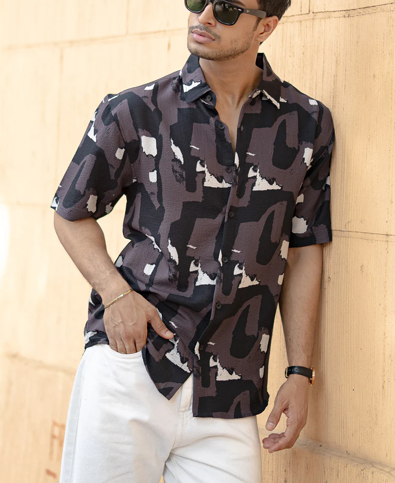 Dark Grey Abstract Structured Shirt - Image 2
