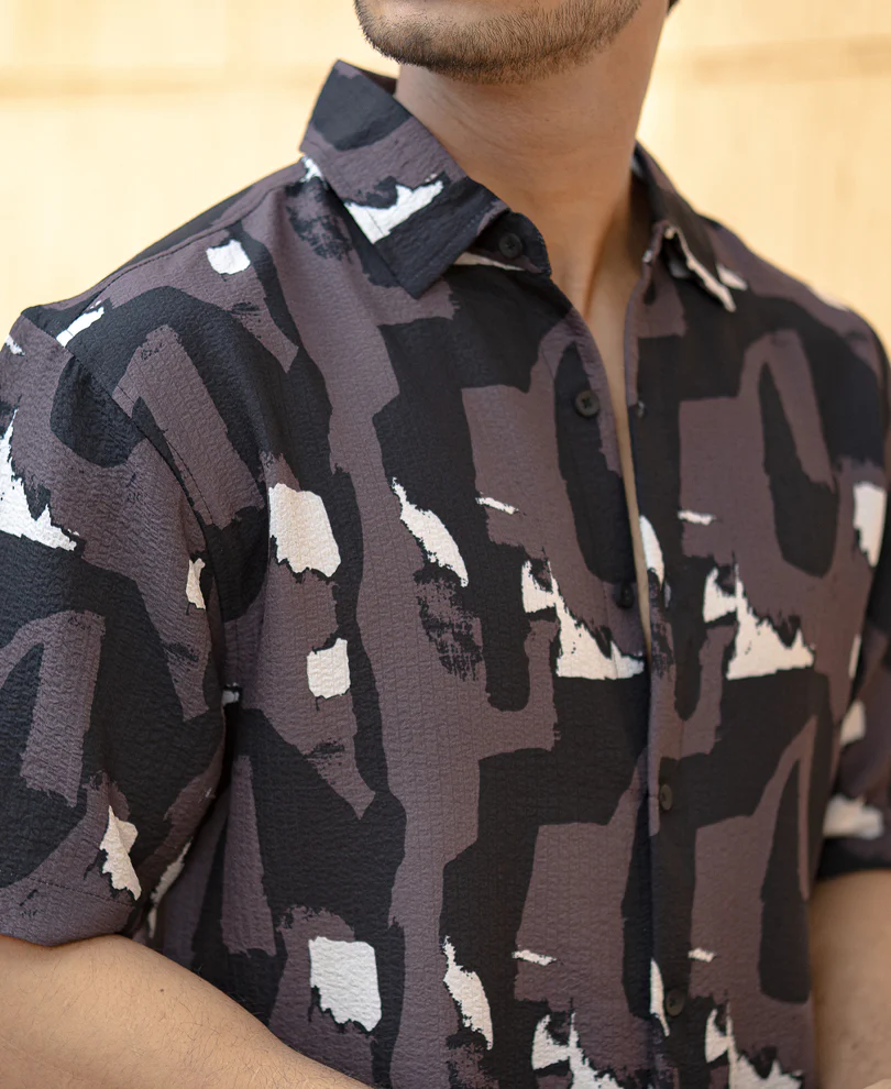 Dark Grey Abstract Structured Shirt - Image 4